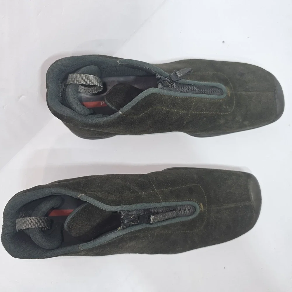 Vintage Prada Rare Olive Suede Front Zip High Top Sneakers Mens Sz US 9 Box